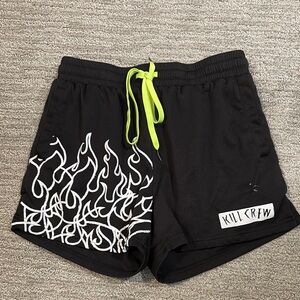 Kill Crew Black and White Athletic Shorts with Bold Graphics
